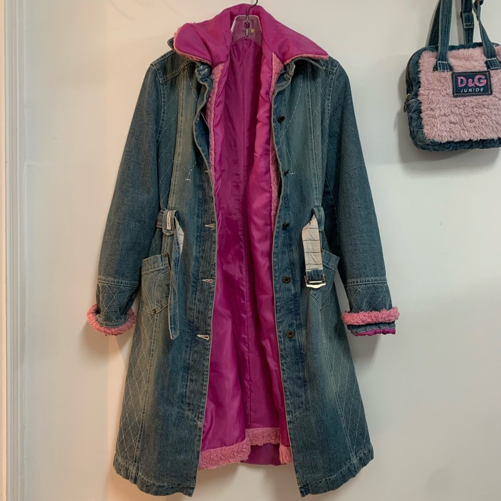 Dolce & Gabbana vintage DenimCoat with removable faux fur vest & Matching purse - Picture 2 of 14
